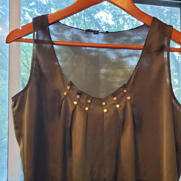 Anne Klein Women Olive Sleeveless Top Size XS Golden Flat Beads Stylish Feminine - Picture 5 of 10